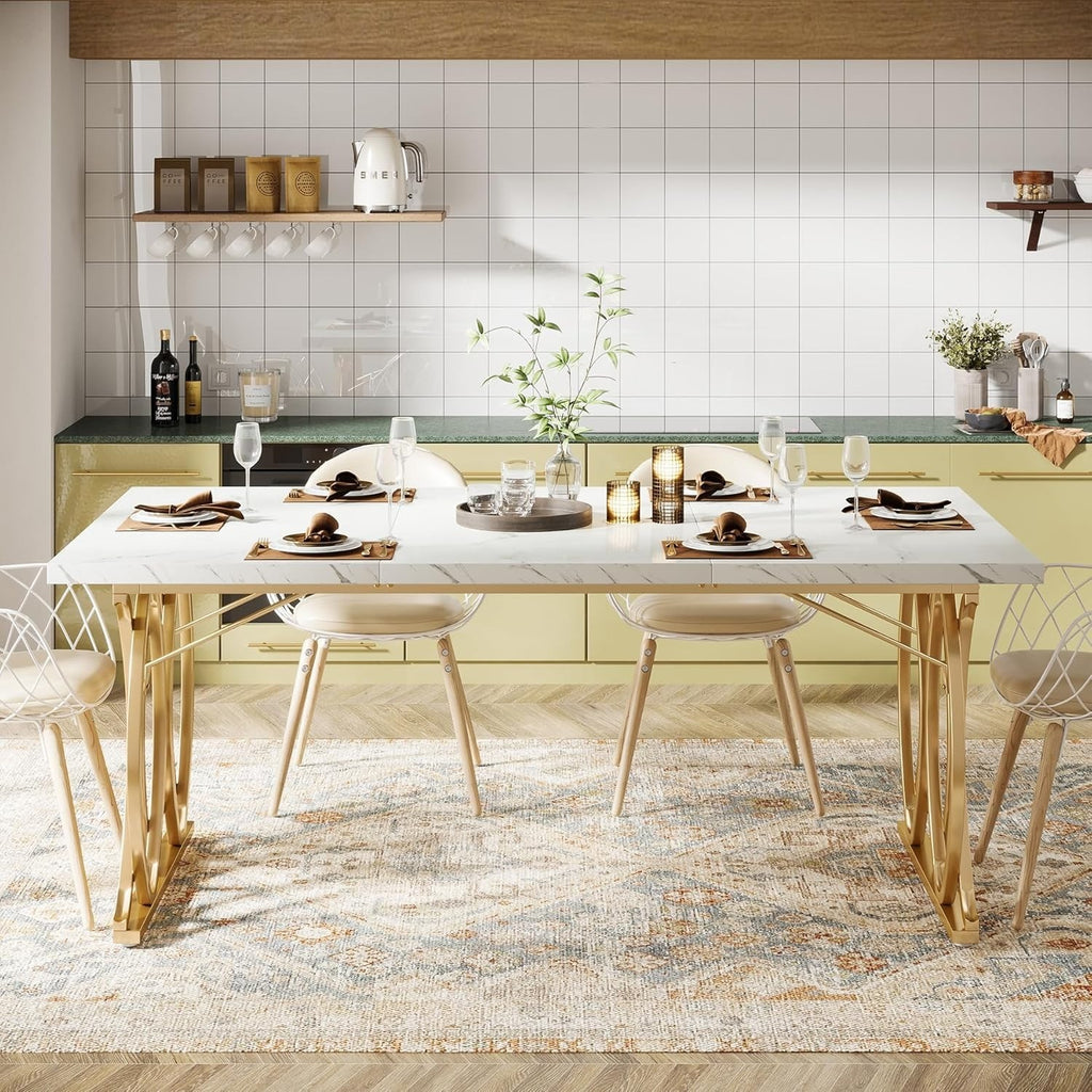 Contemporary Rectangular Dining Table, 63" In Length, Accommodates 4-6 People, F