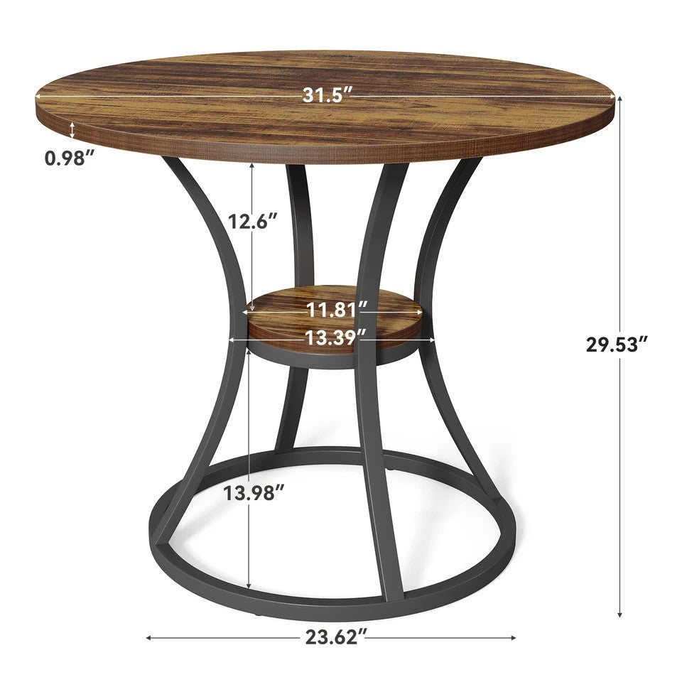 Estuary Round Dining Table for 4, Wooden Circle Dining Room Table with Storag