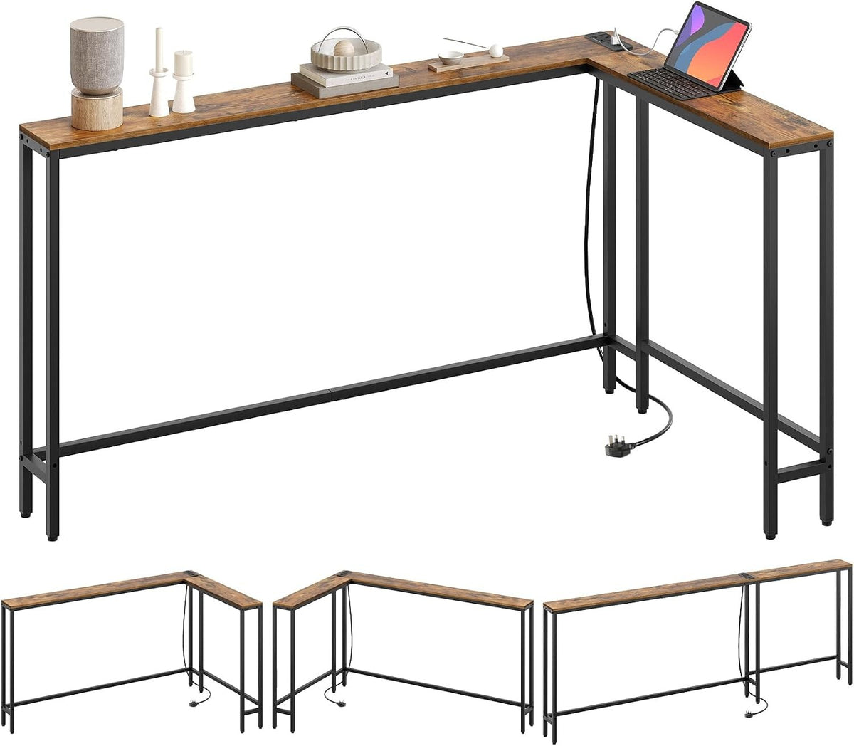Estuary Slim Console Table, 200 cm Narrow Sofa Table with Power Outlets, Behind