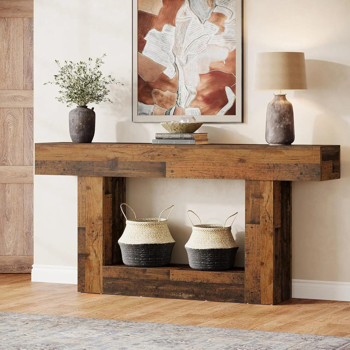 Estuary 160 cm Console Table, Farmhouse 2-Tier Entryway Table with U-Shap