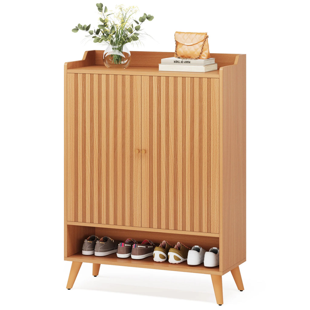 Estuary 5-Tier White Shoe Cabinets with Doors, Shoe Rack, Wood Storage Cabine
