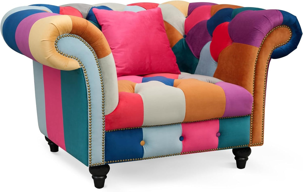 Estuary Patchwork Fabric 2 Seater Chesterfield Sofa Loveseat, Classic Couch Scro