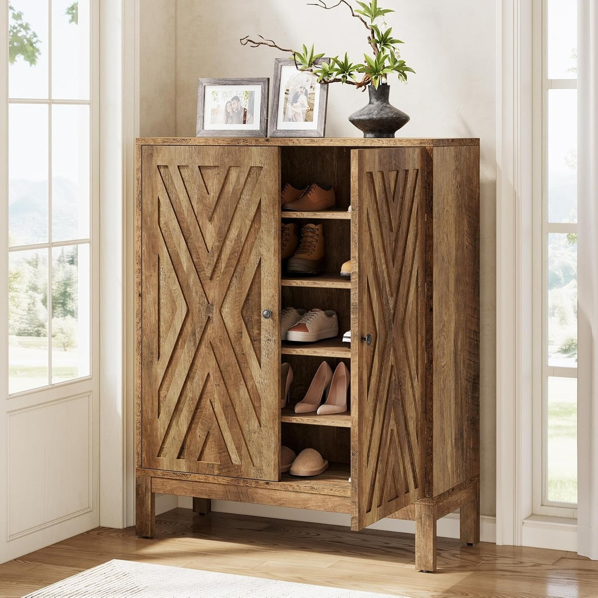 5-Tier Office Modular Partitioned Storage Cabinet, Brown Wooden Adjustable Shelf
