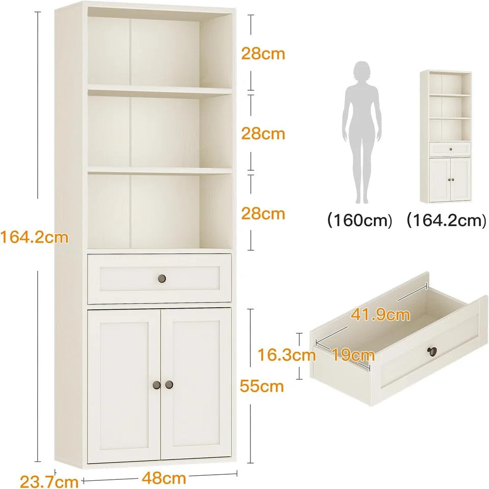 Coleshome 5-Tier Bookcase with Doors and Cabinet, Bookshelf Floor Standing Displ
