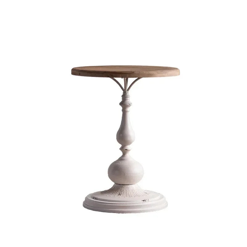 EstuaryVintage Farmhouse Side Table Round Wooden Top Pedestal End Table Distress