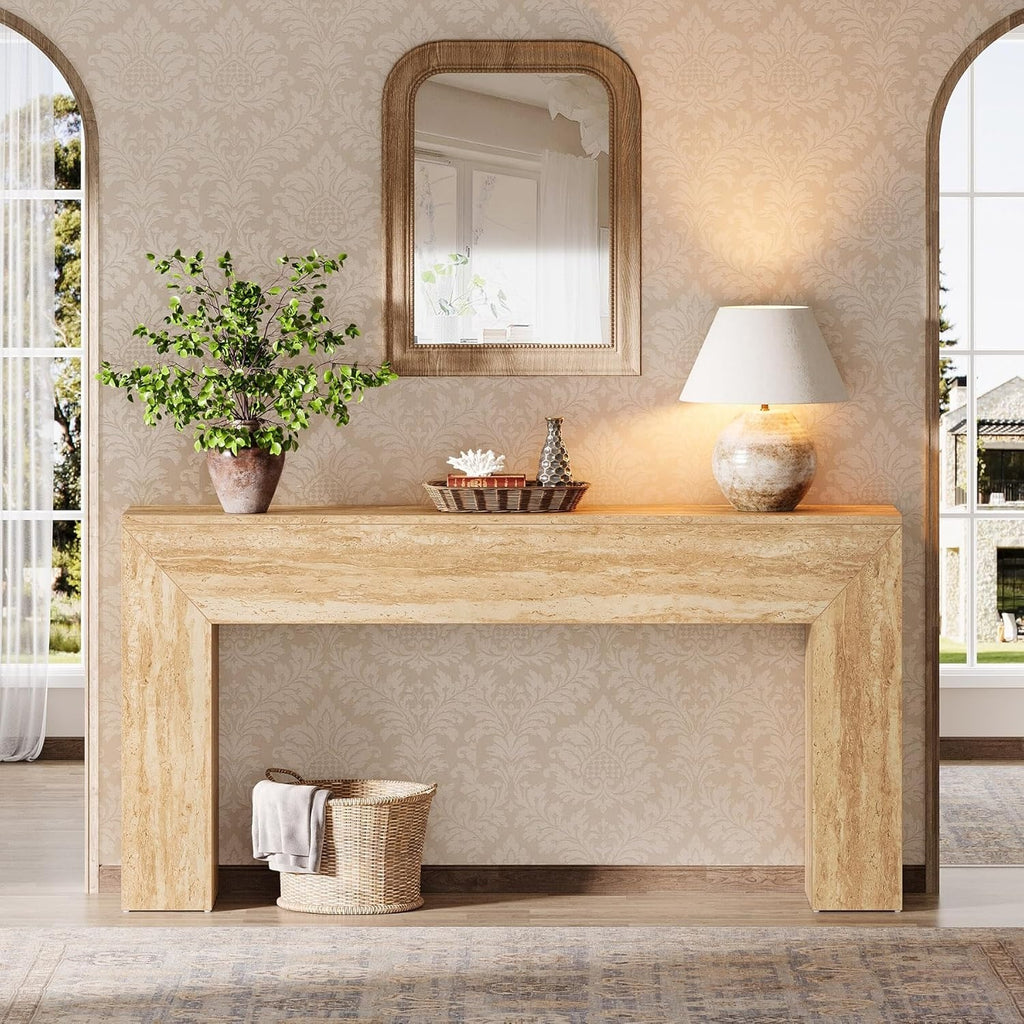 Estuary 160CM Modern Entryway Table, Narrow Long Sofa Console with Faux Traverti