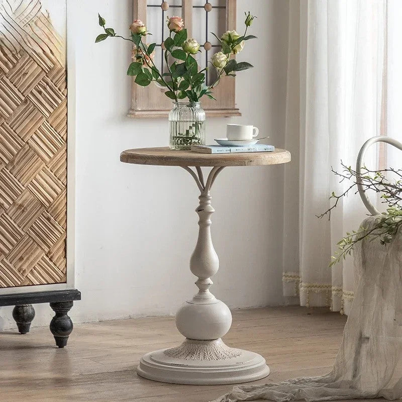 EstuaryVintage Farmhouse Side Table Round Wooden Top Pedestal End Table Distress