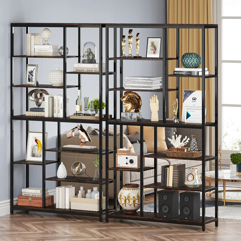 Estuary 79 Inches Bookcase with Open Shelves, 9-Tier Industrial Bookshelf