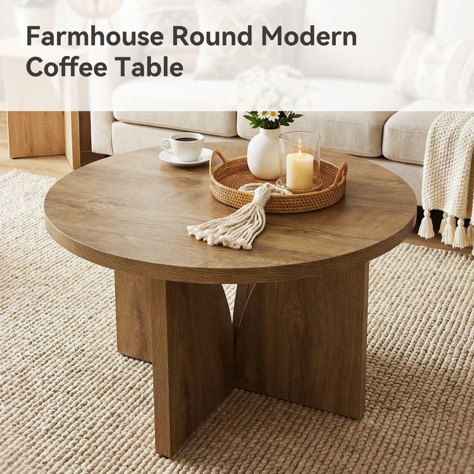 Estuary 80cm Round Coffee Table, Wooden Centre Table for Living Room, Modern