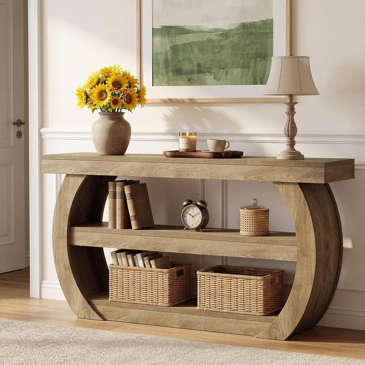 Estuary Farmhouse Console Table, 3-Tier Wooden Entryway Table with Storage Shelv