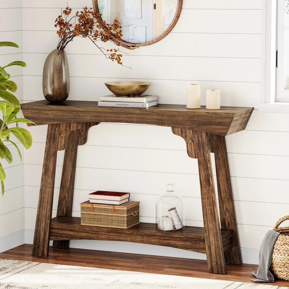 Estuary 41.3" Wood Console Table, 2-Tier Entryway Table with Storage Shelf, F