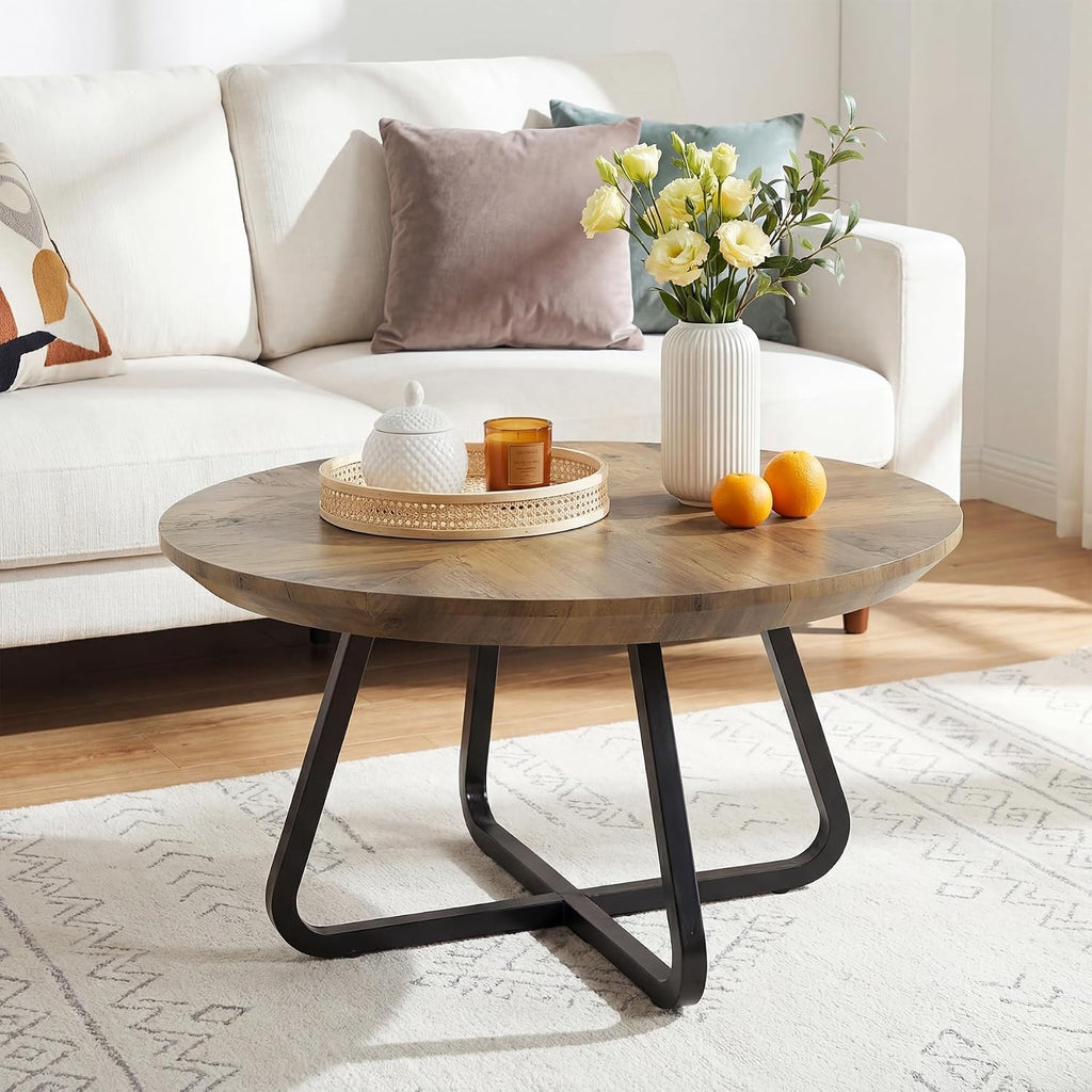 Estuary 31.5 Inches Round Coffee Table, Modern Wooden Center Table fo