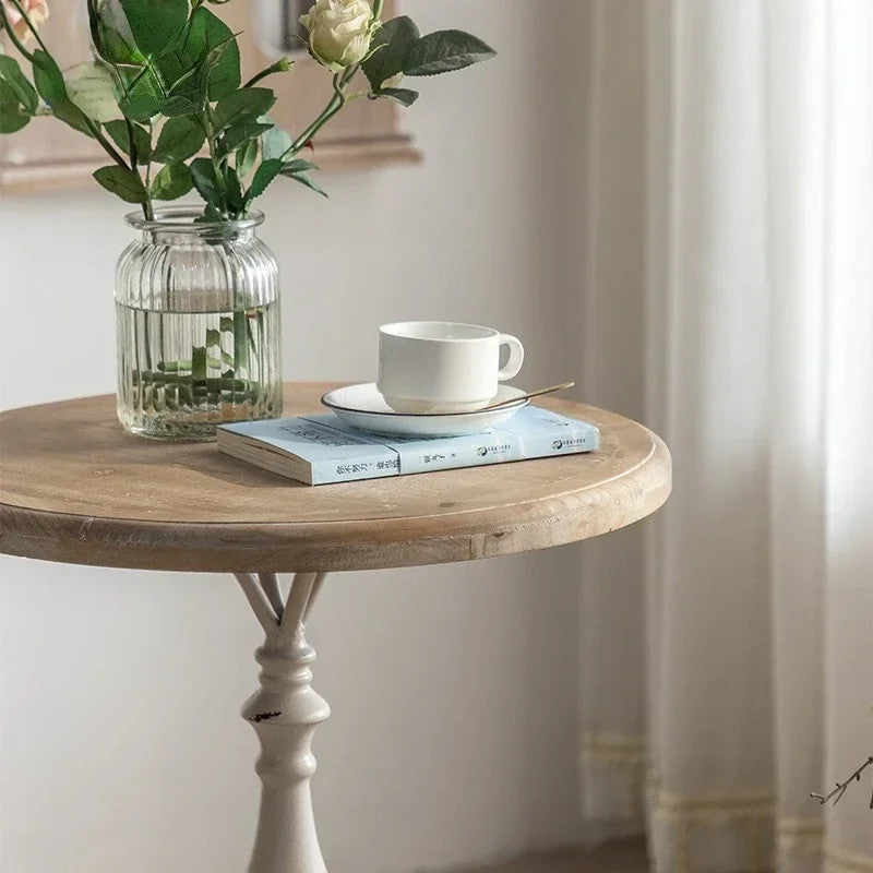 EstuaryVintage Farmhouse Side Table Round Wooden Top Pedestal End Table Distress