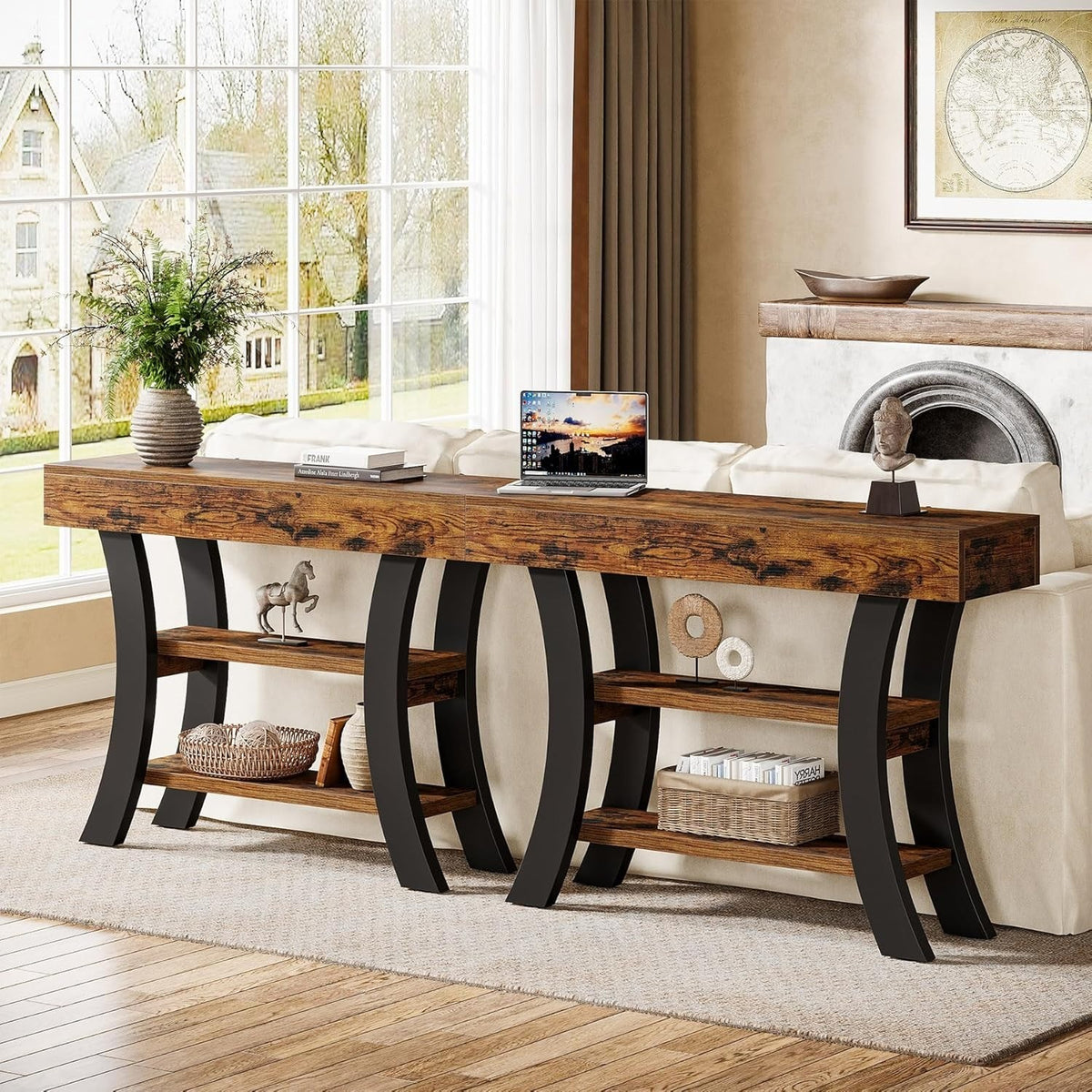 41" Small Console Table for Entryway, 3-Tier Rustic Sofa Table with Storage Shel