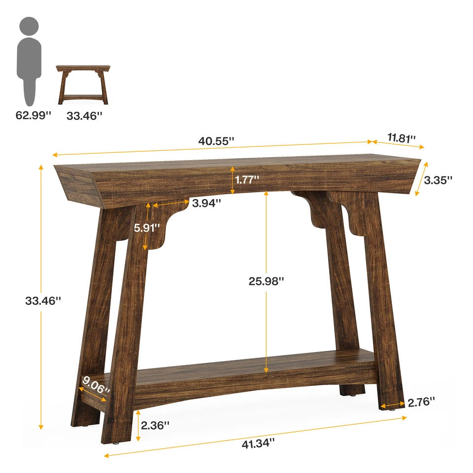 Estuary 41.3" Wood Console Table, 2-Tier Entryway Table with Storage Shelf, F