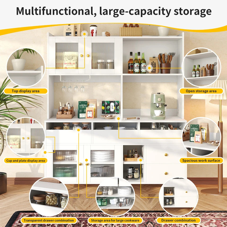 145cm Multi-Purpose Storage Cabinet – Modern White & Gold Design, Changhong Glas