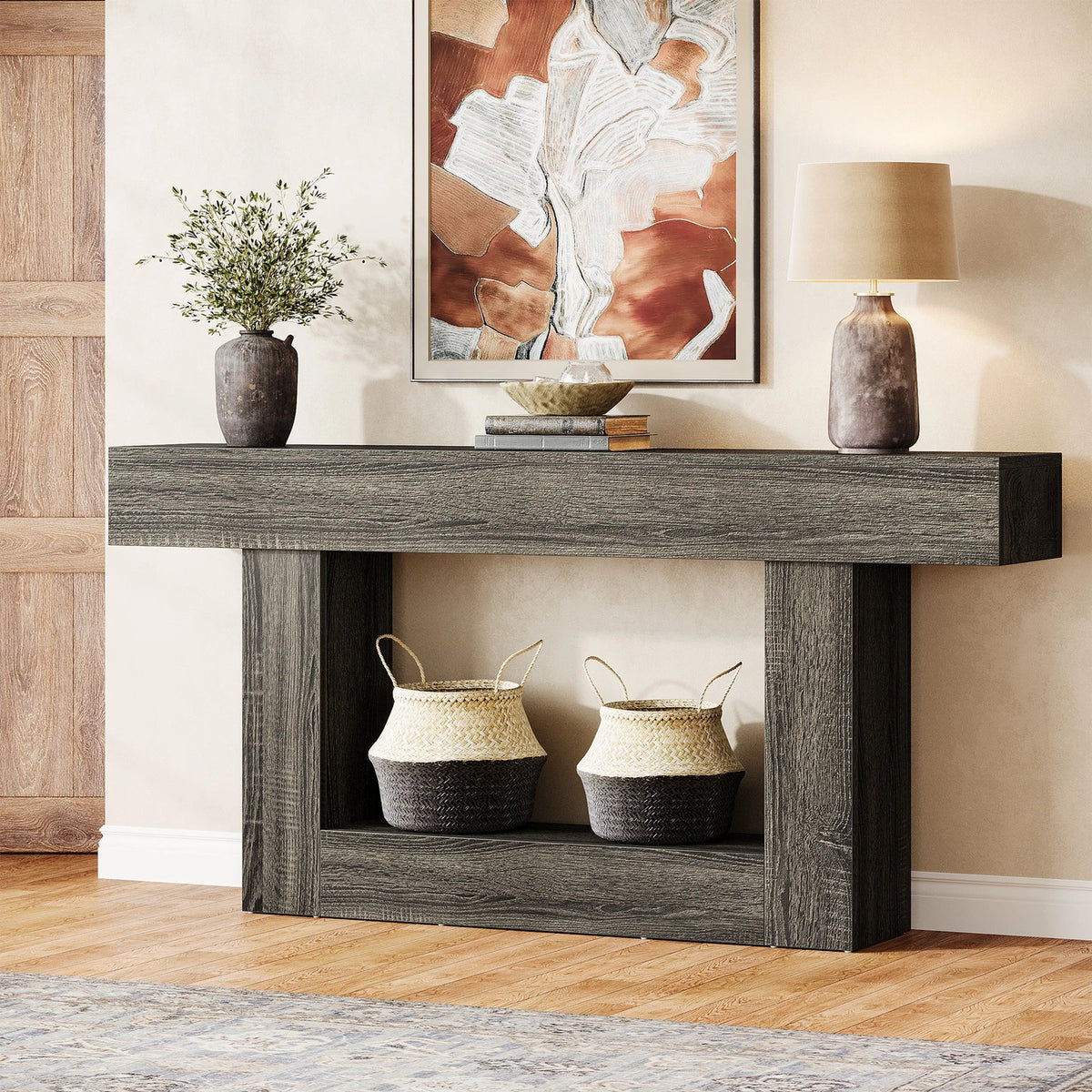 Estuary 160 cm Console Table, Farmhouse 2-Tier Entryway Table with U-Shap