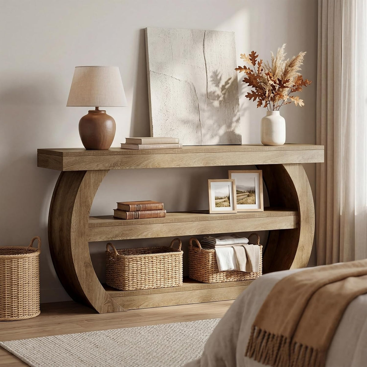 Estuary Farmhouse Console Table, 3-Tier Wooden Entryway Table with Storage Shelv