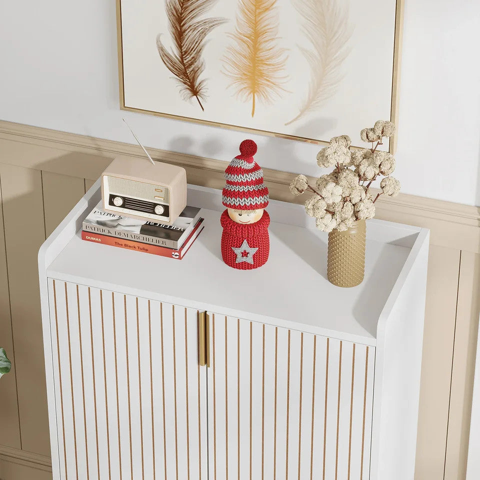 Estuary 5-Tier White Shoe Cabinets with Doors, Shoe Rack, Wood Storage Cabine