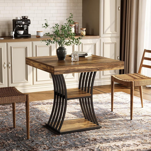 31.5 inch Dining Table, Industrial Kitchen Table with Storage Mental Base, for S