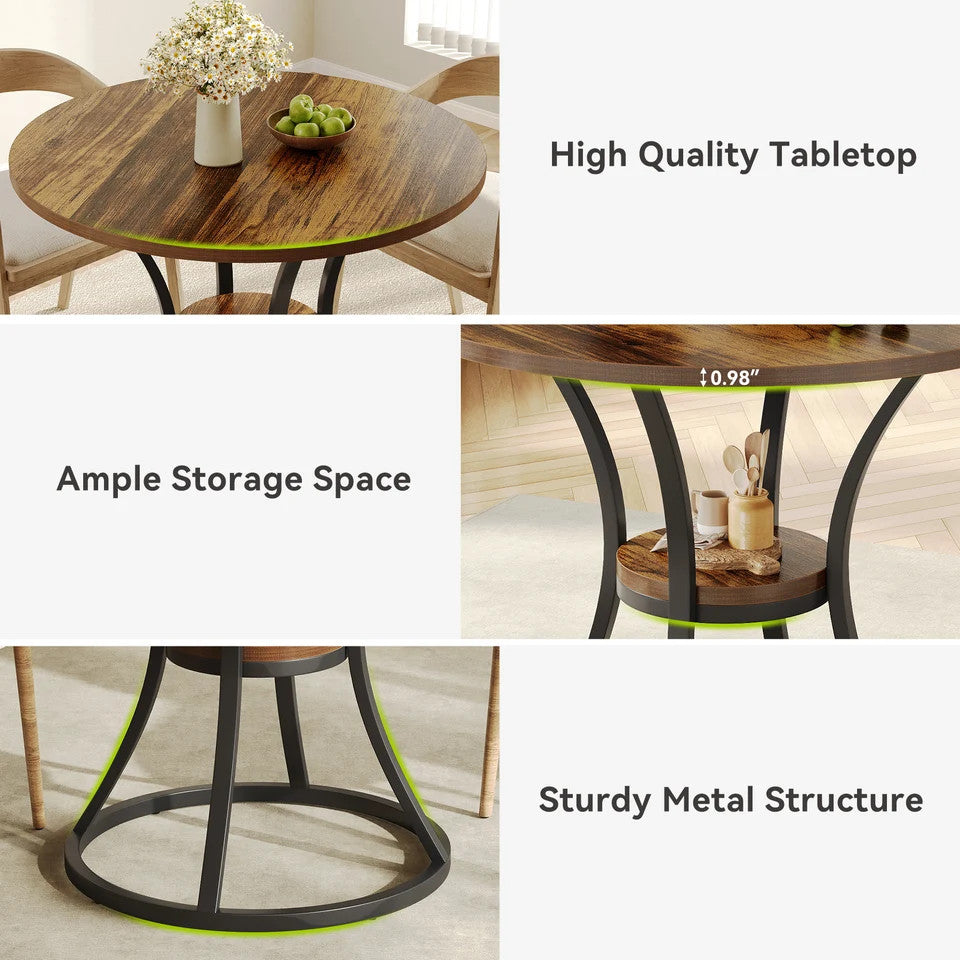 Estuary Round Dining Table for 4, Wooden Circle Dining Room Table with Storag