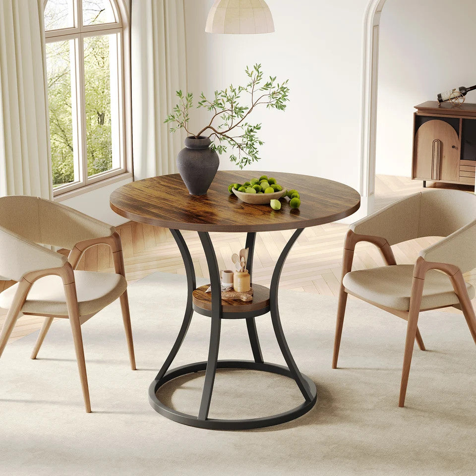 Estuary Round Dining Table for 4, Wooden Circle Dining Room Table with Storag