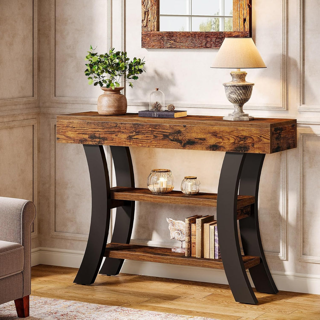 Estuary - 105cm Small Entrance Console Table, Rustic 3 Tier Living Room T
