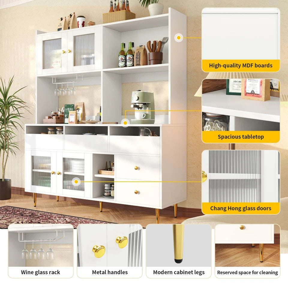 145cm Multi-Purpose Storage Cabinet – Modern White & Gold Design, Changhong Glas