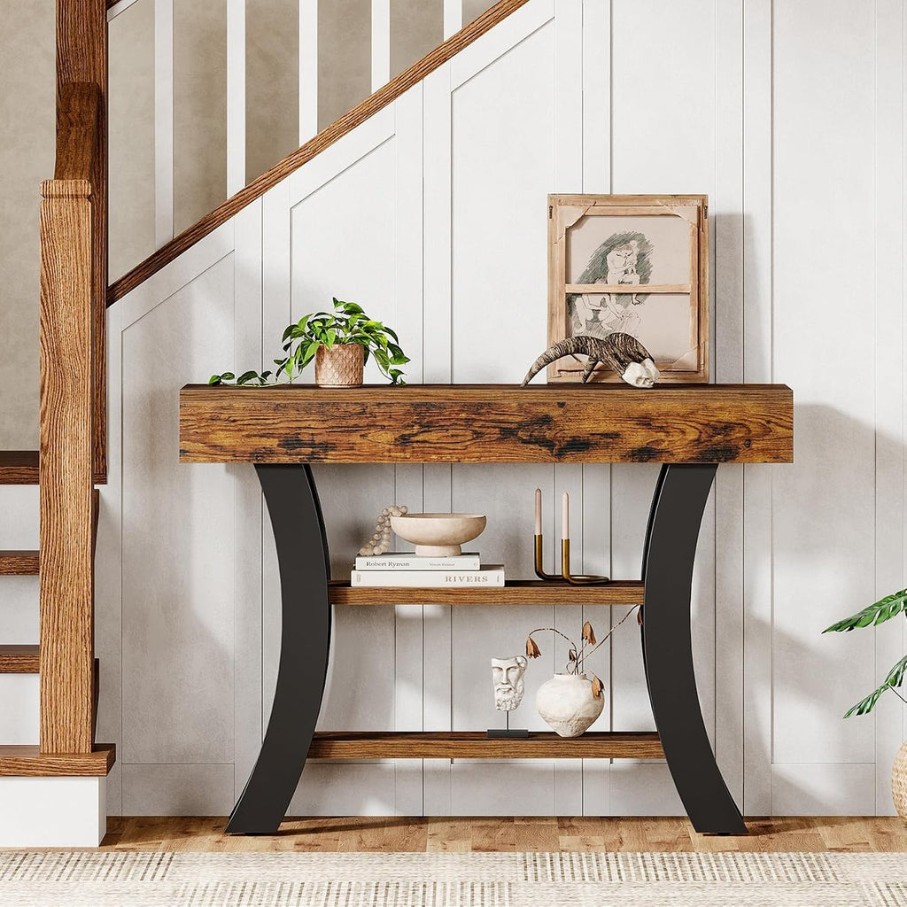 Estuary - 105cm Small Entrance Console Table, Rustic 3 Tier Living Room T