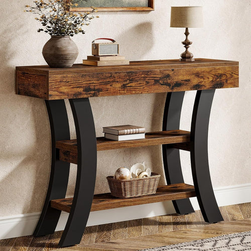 41" Small Console Table for Entryway, 3-Tier Rustic Sofa Table with Storage Shel