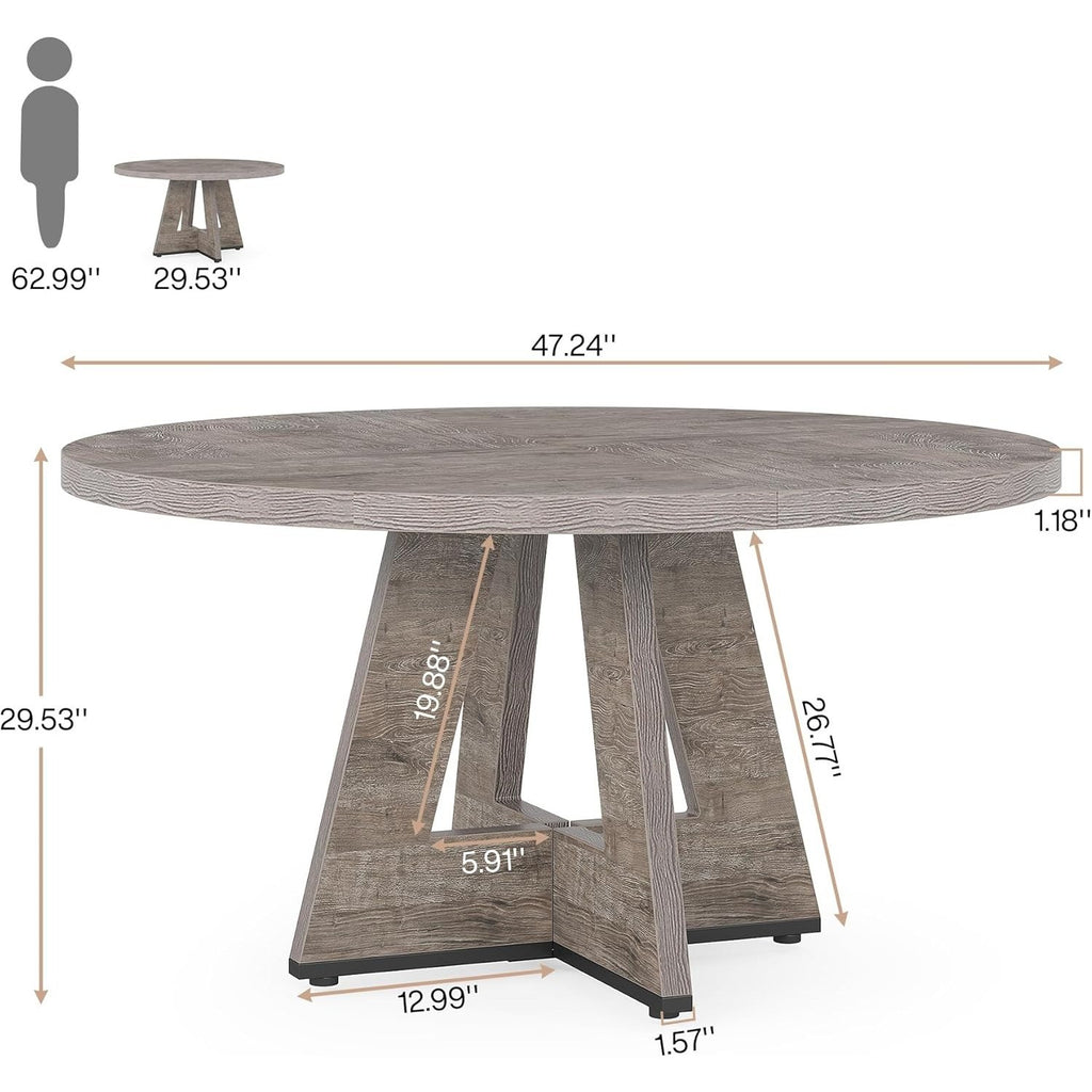 47 Inch Round Farmhouse Dining Table – Wooden Kitchen Table for 4 People, Ideal