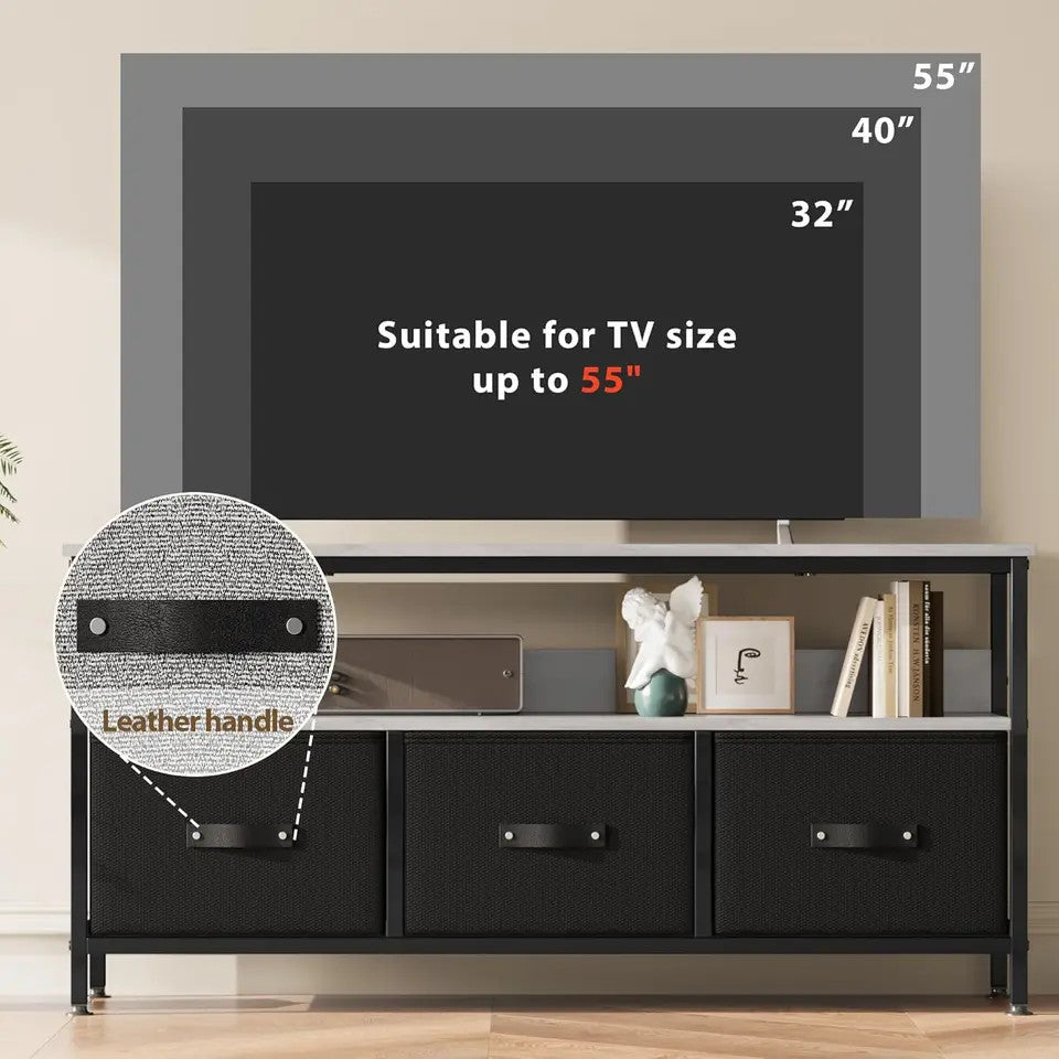 EstuaryTV Stand with 3 Fabric Drawers for 55 Inch TV Entertainment Center Media