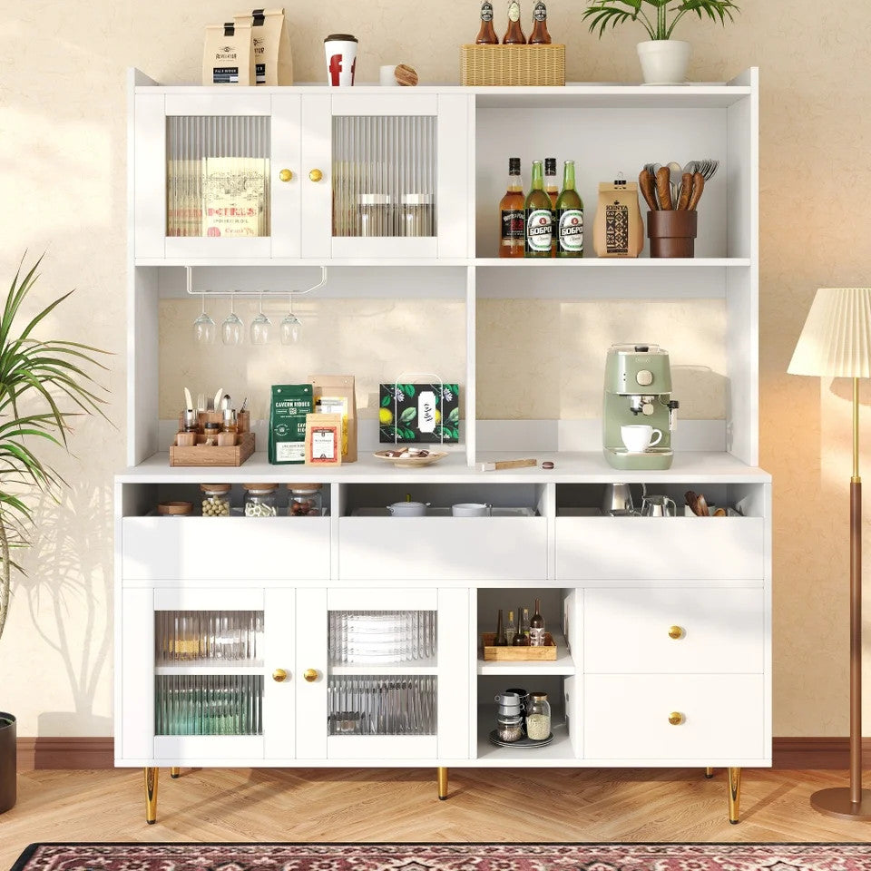 145cm Multi-Purpose Storage Cabinet – Modern White & Gold Design, Changhong Glas