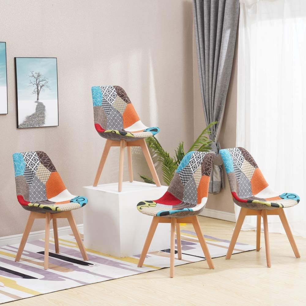EstuaryDining Chairs Set of 2 Multicolour Patchwork Chair with Soft Cushion and