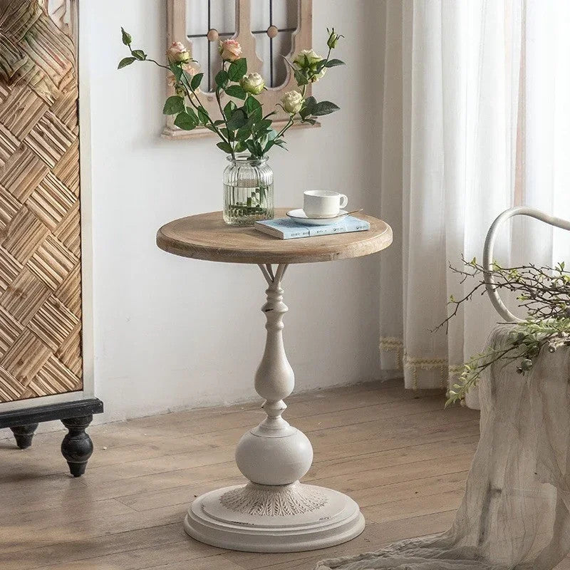 EstuaryVintage Farmhouse Side Table Round Wooden Top Pedestal End Table Distress