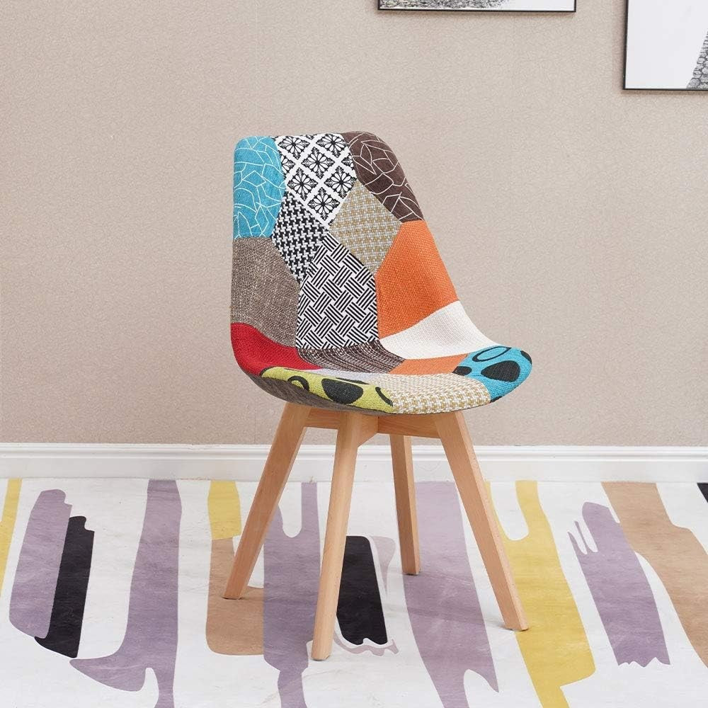 EstuaryDining Chairs Set of 2 Multicolour Patchwork Chair with Soft Cushion and
