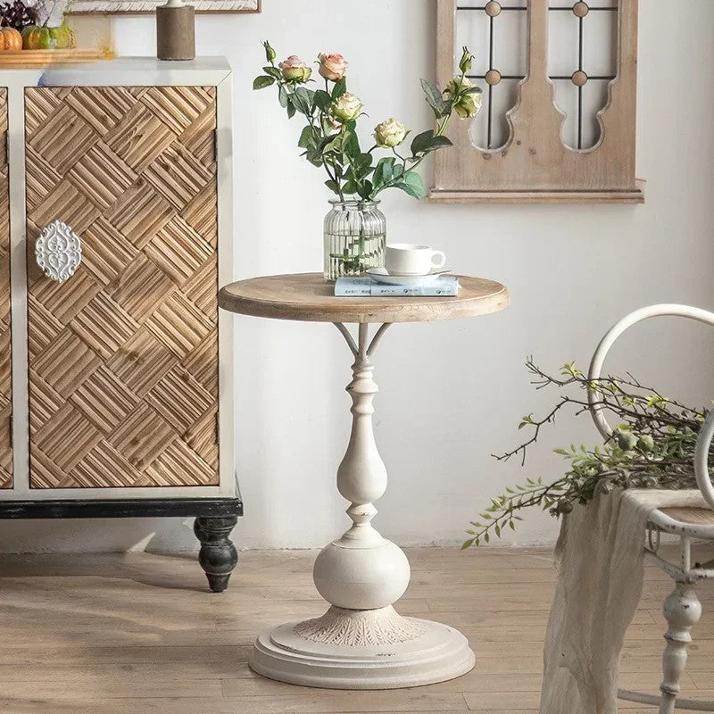 EstuaryVintage Farmhouse Side Table Round Wooden Top Pedestal End Table Distress