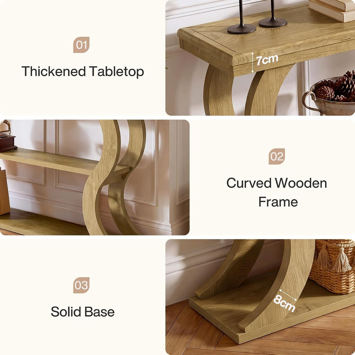 Estuary 140Cm Narrow 3-Tier Living Room Side Table | Farmhouse Entrance Table, N