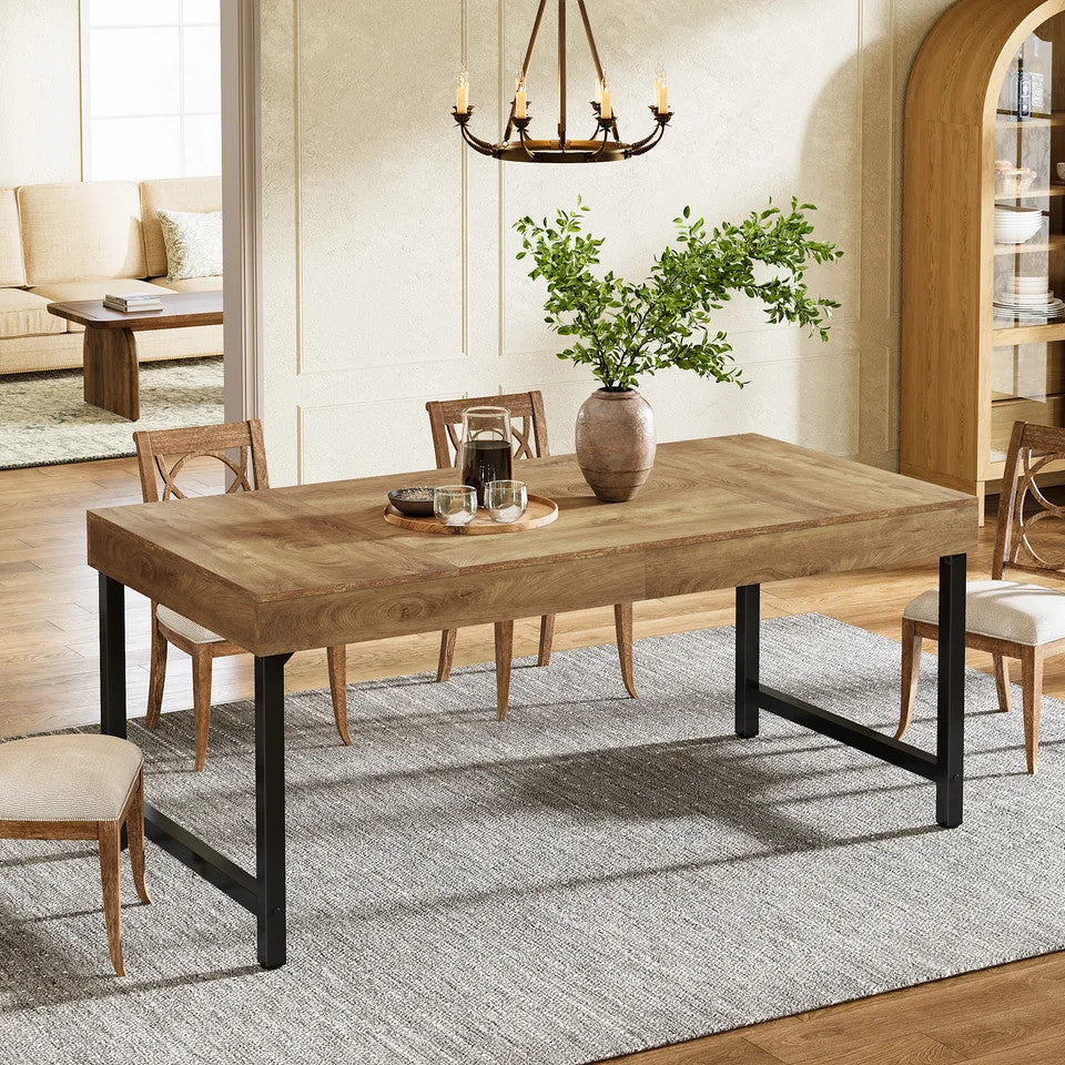 Estuary Farmhouse Dining Table for 4-6 People 55 Inches Industrial Rectan