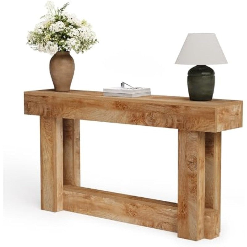 63 Inch Farmhouse Console Table – 2-Tier Narrow Entryway Table, Long Wooden Sofa