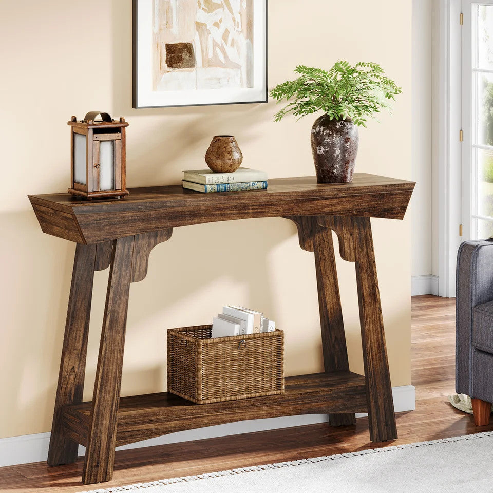 Estuary 41.3" Wood Console Table, 2-Tier Entryway Table with Storage Shelf, F