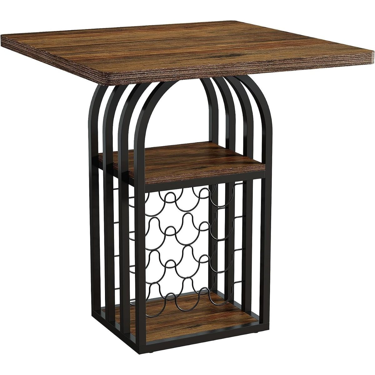 Square Bar Table, 35" H Bistro Pub Table with 4-Tier Wine Rack Storage and Shelv