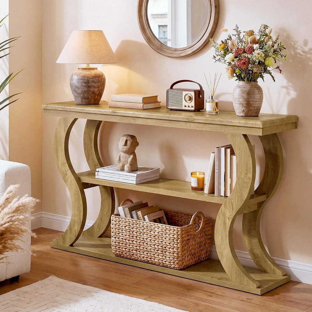 Estuary 140Cm Narrow 3-Tier Living Room Side Table | Farmhouse Entrance Table, N