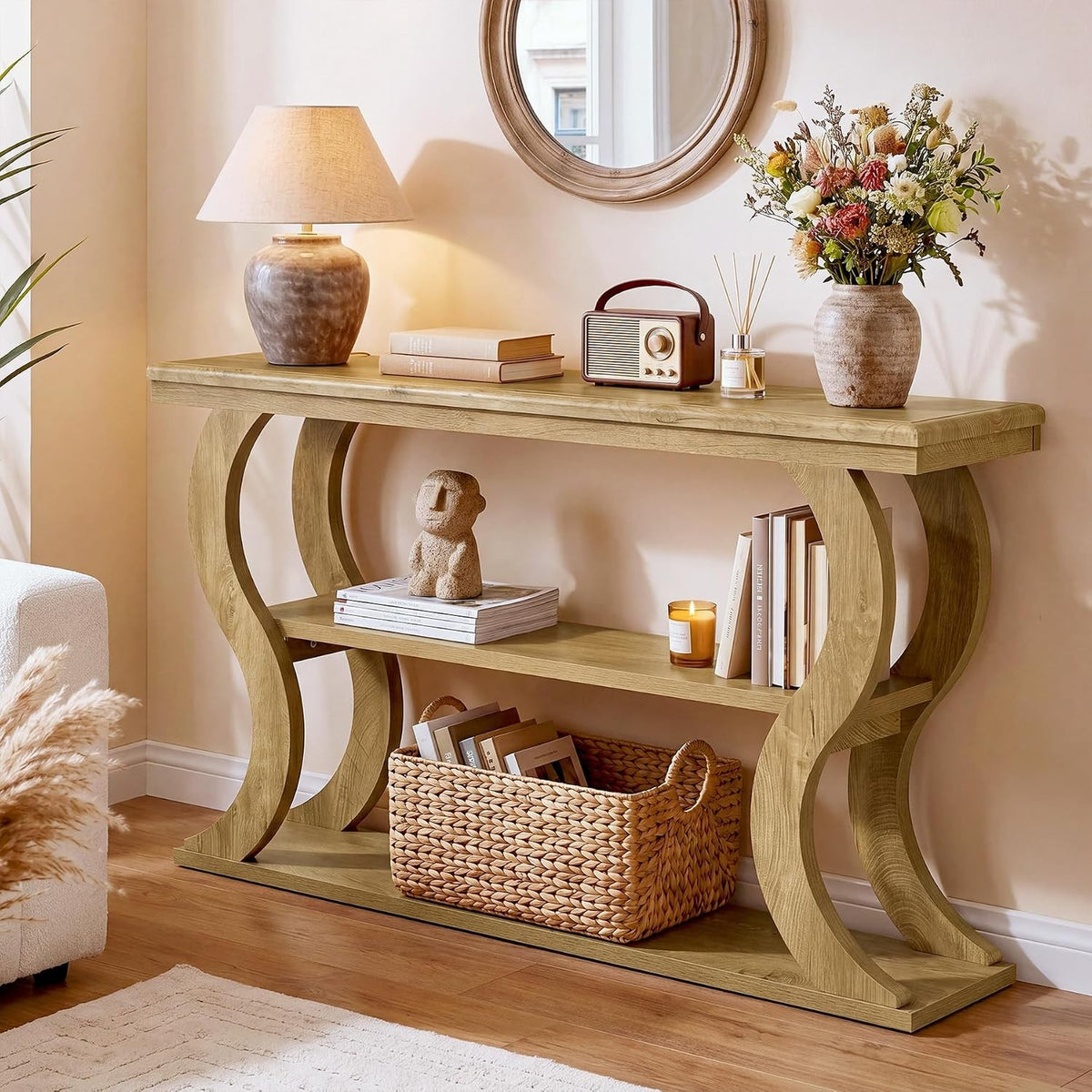 Estuary 140Cm Narrow 3-Tier Living Room Side Table | Farmhouse Entrance Table, N